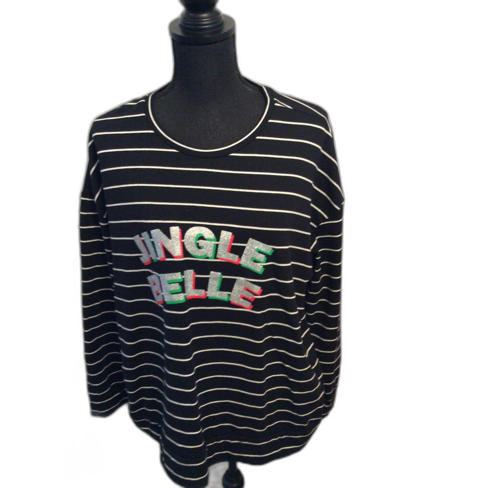 Ellen Tracy XL Striped Jingle Belle Long Sleeve Top Christmas